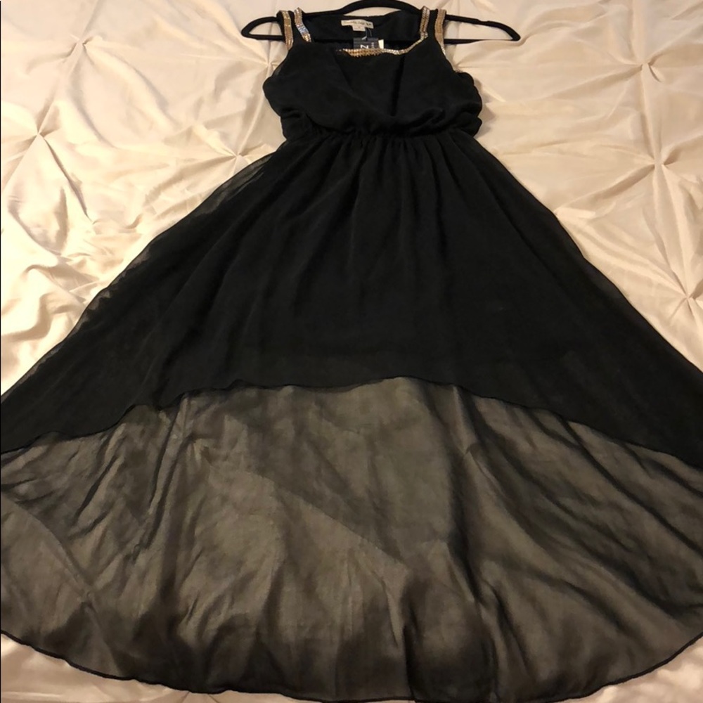 Black High Low Dress with Gold Collar Detail
